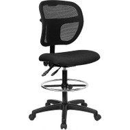 Flash Furniture Mid-Back Mesh Drafting Stool with Black Fabric Seat - WL-A7671SYG-BK-D-GG