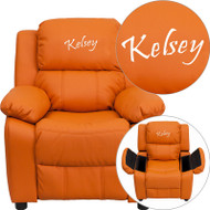 Flash Furniture Kid's Recliner with Storage Dreamweaver Embroiderable Orange Vinyl - BT-7985-KID-ORANGE-EMB-GG