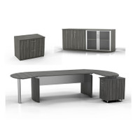 Mayline Medina Executive 72" Desk with Right Return, Left Desk Extension, Low-Wall Cabinet, Lateral File Cabinet, Gray Steel - MNT15-LGS