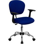 Flash Furniture Mid-Back Blue Mesh Task Chair with Arms and Chrome Base- H-2376-F-BLUE-ARMS-GG