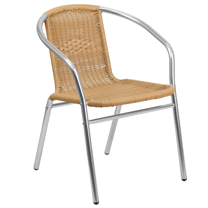 Flash Furniture Aluminum With Beige Rattan Indoor Outdoor Restaurant Stack Chair Tlh 020 Bge Gg