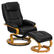 Flash Furniture Contemporary Black Leather Recliner and Ottoman with Swiveling Wood Base  - BT-7615-BK-CURV-GG