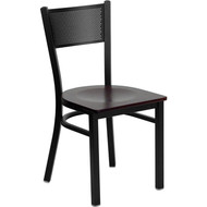Flash Furniture Grid Back Metal Restaurant Chair with Mahogany Wood Seat - XU-DG-60115-GRD-MAHW-GG