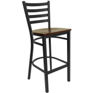 Flash Furniture Ladder Back Metal Restaurant Barstool with  Mahogany Wood Seat - XU-DG697BLAD-BAR-MAHW-GG