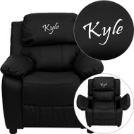 Flash Furniture Kid's Recliner with Storage Dreamweaver Embroiderable Black Leather - BT-7985-KID-BK-LEA-EMB-GG