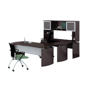 Mayline Medina Executive 72" Desk with Left Bridge, 72 Credenza, 72 Hutch, Center Drawer,  Box/Box/File, and 2 Corner Supports, Mocha  - MNT35-LDC