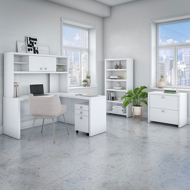 Bush ECH028PW Echo L-Shaped Desk with Hutch, File Storage ...