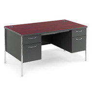 HON Mentor Series Double Pedestal Desk 60" x 30" Mahogany / Charcoal - 88962NS