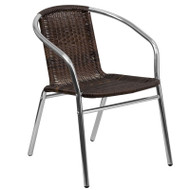 Flash Furniture Aluminum with Dark Brown Rattan Indoor-Outdoor Restaurant Stack Chair - TLH-020-GG