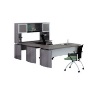 Mayline Medina Executive 72" Desk with Right Bridge, 72 Credenza, 72 Hutch, Center Drawer,  Box/Box/File, and 2 Corner Supports, Gray Steel - MNT36-LGS