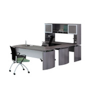 Mayline Medina Executive 72" Desk with Left Bridge, 72 Credenza, 72 Hutch, Center Drawer,  Box/Box/File, and 2 Corner Supports, Gray Steel - MNT35-LGS
