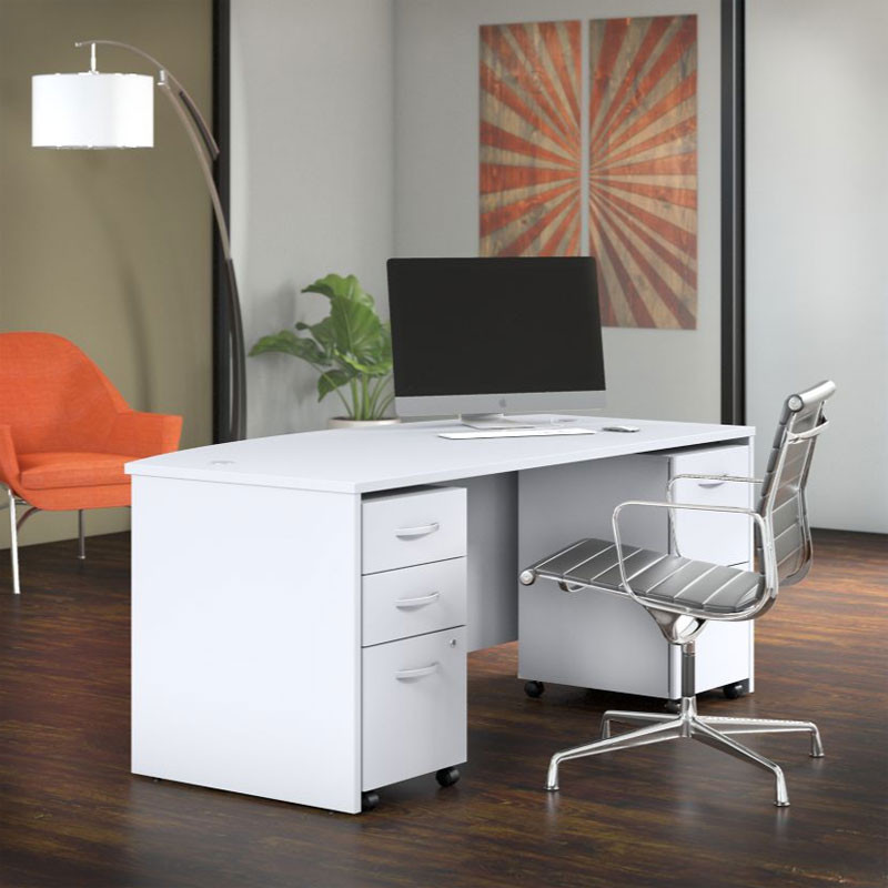 Bush Bbf Studio C Bow Front Desk With 2 Pedestals Stc012wh Free