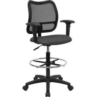 Flash Furniture Mid-Back Mesh Drafting Stool with Gray Fabric Seat and Arms - WL-A277-GY-AD-GG