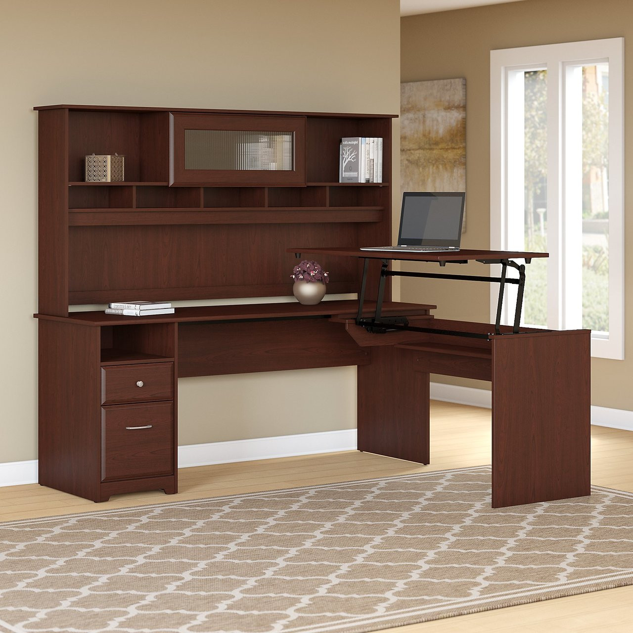 Bush CAB052HVC Cabot LShaped Sit to Stand Desk with Hutch 72"W 3