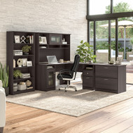 Bush Furniture Cabot Collection 60W L Shaped Computer Desk with Hutch, File Cabinet and Bookcase Heather Gray - CAB010HRG