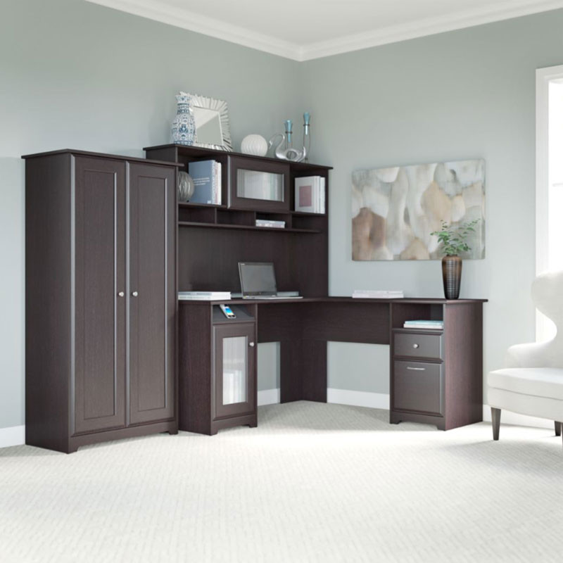 Bush Cab017epo Cabot L Shaped Desk With Hutch And Tall Cabinet