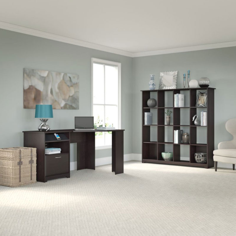 Bush Cab019epo Cabot Corner Desk With 16 Cube Bookcase Free Shipping
