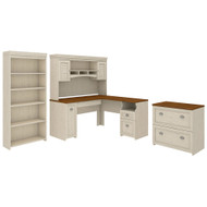 Bush Furniture Fairview L Shaped Desk w Hutch, Bookcase and Lateral File Cabinet Antique White - FV006AW