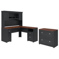Bush Furniture Fairview L Shaped Desk w Hutch and Lateral File Cabinet Antique Black - FVW001