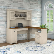 Bush Furniture Fairview L Shaped Desk with Hutch in Antique White - FVW002