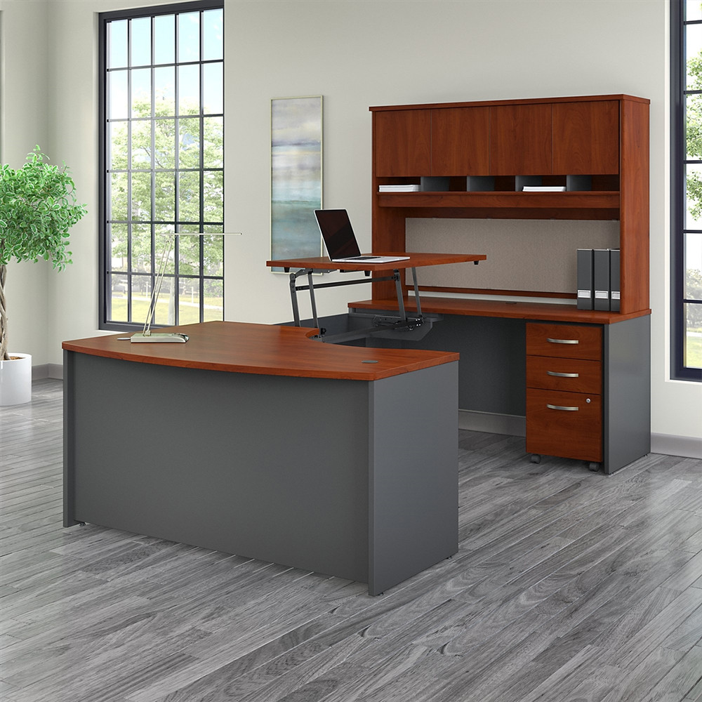 Bush Business Furniture C Series Sit To Stand U Shape Desk Package