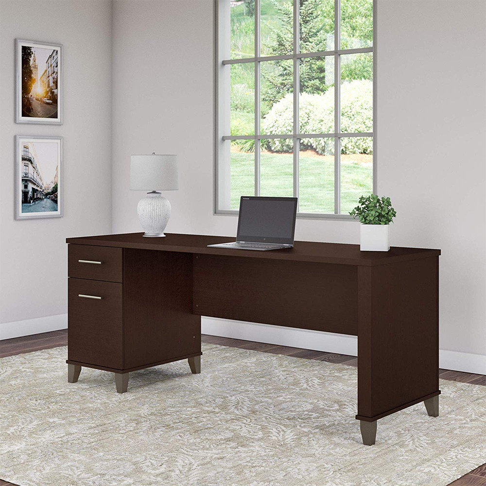 Bush Somerset Collection Single Pedestal Desk 72" Mocha Cherry