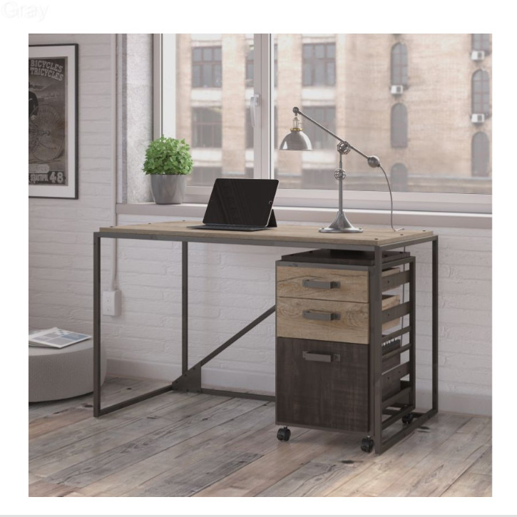 Bush Rfy006rg Refinery 50 W Industrial Desk With 3 Drawer Mobile File Cabinet Free Shipping