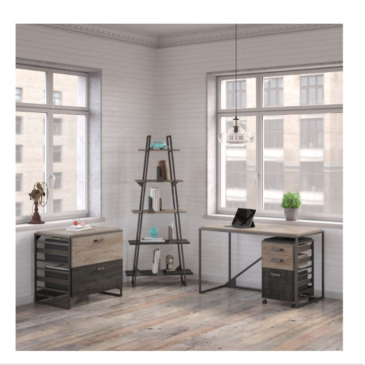 Bush Rfy002rg Refinery 50 W Industrial Desk With A Frame Bookshelf