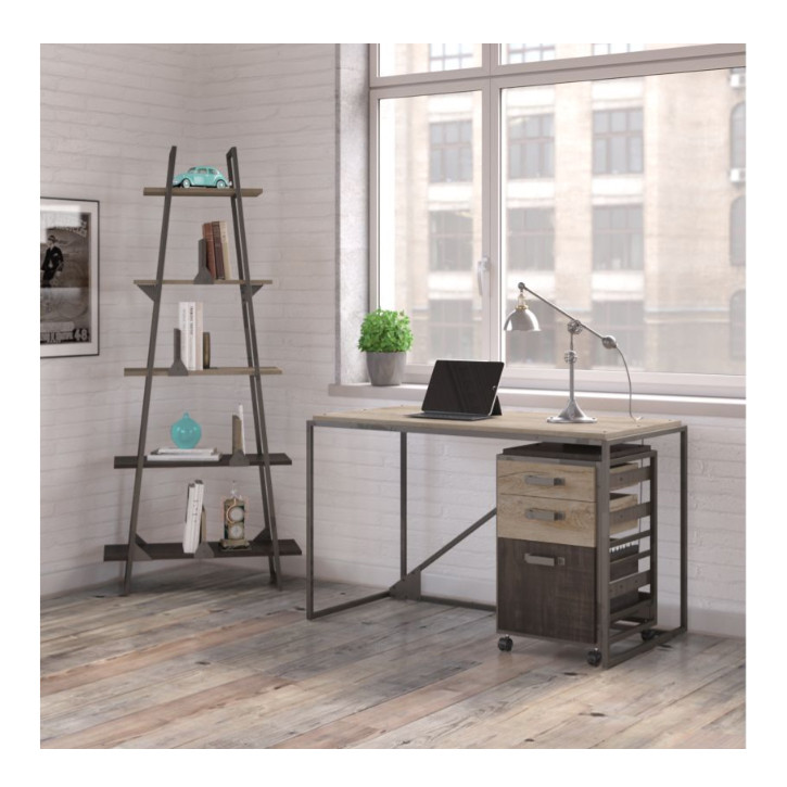 Bush RFY008RG Refinery 50"W Industrial Desk with A Frame Bookshelf and