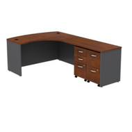 Bush Business Furniture Series C Executive L-Shaped Bowfront Desk 60" with Mobile Pedestals Hansen Cherry Right - SRC034HCRSU