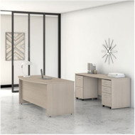 Bush Business Furniture Studio C Bow Front Desk, Credenza and File Storage 60" Sand Oak - STC010SOSU