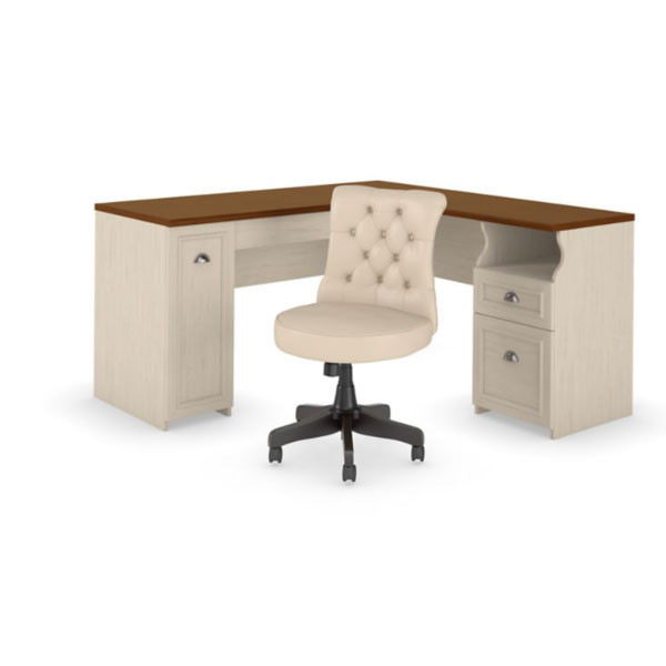 Bush Furniture Fairview L Shaped Desk 60 L W Mid Back Tufted Chair