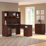 Bush Furniture Cabot Collection 60W L Shaped Computer Desk with Hutch and Small Storage Cabinet Harvest Cherry - CAB016HVC