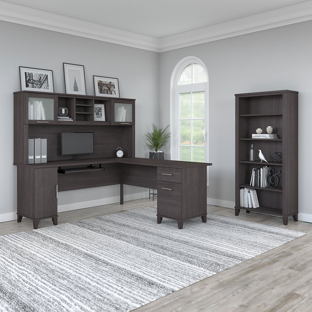 Bush Furniture Somerset 72"W L Shaped Desk with Hutch and Bookcase