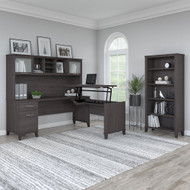 Bush Furniture Somerset 72"W Sit-to-Stand 3-Position L-Shaped Desk with Bookcase and Hutch Storm Gray - SET017SG