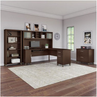 Bush Furniture Somerset 72"W L Shaped Desk with Hutch, Lateral File and Bookcase Mocha Cherry - SET012MR
