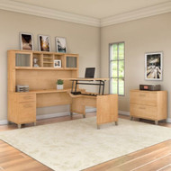 Bush Furniture Somerset 72"W Sit-to-Stand 3-Position L-Shaped Desk with Lateral File and Hutch Maple Cross - SET016MC