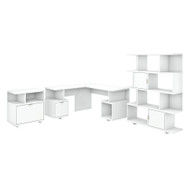 Kathy Ireland by Bush Industries Madison Avenue 60W L-Shaped Desk w Lateral File and Bookcase - MDS008PW