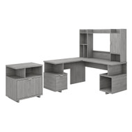 Kathy Ireland by Bush Industries Madison Avenue 60W L Shaped Desk w Hutch and Lateral File Cabinet - MDS013MG