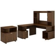 Kathy Ireland by Bush Industries Madison Avenue 60W L Shaped Desk w Hutch and Lateral File Cabinet - MDS013MW