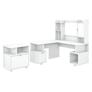 Kathy Ireland by Bush Industries Madison Avenue 60W L Shaped Desk w Hutch and Lateral File Cabinet - MDS013PW