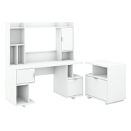 Kathy Ireland by Bush Industries Madison Avenue 60W Desk w Hutch and Lateral File Cabinet - MDS011PW