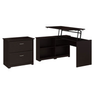 Bush Cabot Collection Sit-to-Stand Corner Bookshelf Desk and Lateral File - CAB056EPO