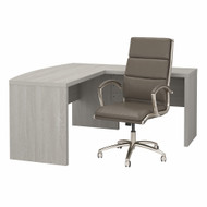 Bush Echo L Shaped Bow Front Desk with High Back Office Chair Gray Sand - ECH034GS