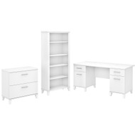 Bush Furniture Somerset 60" Desk with Lateral File and Bookcase White - SET013WH