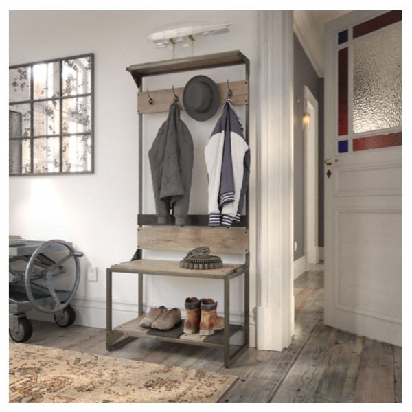 Bush Refinery Hall Tree with Shoe Storage Bench RFY012GR Free Shipping!