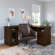 Bush Cabot Collection L-Shaped Desk with Chair Package Modern Walnut - CAB059MW