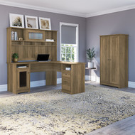 Bush Cabot Collection L Shaped Desk with Hutch and Tall Storage Cabinet with Doors Reclaimed Pine - CAB017RCP