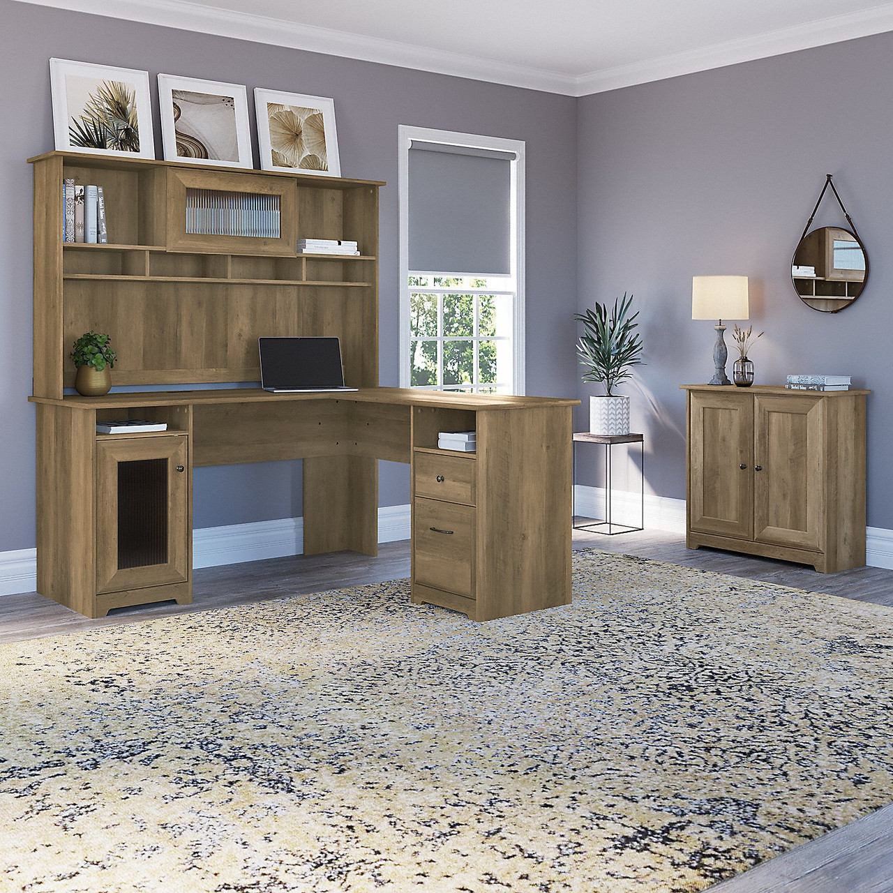 Bush Furniture Cabot 60W Corner Desk with Storage Modern Gray
