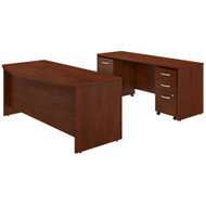 Bush Business Furniture Studio C 72W x 36D Bow Front Desk and Credenza with Mobile File Cabinets Hansen Cherry - STC009HCSU